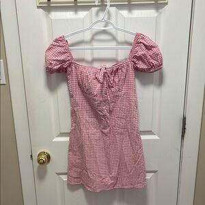 Zara Pink and White Puff Sleeve Smocked Blouse